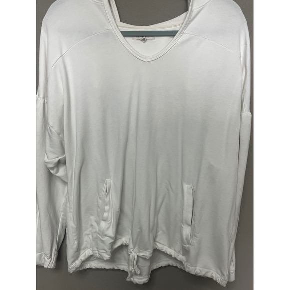 Grey State White V Neck Long Sleeve Drawstring Hem Hoodie Top Size 3XL - Picture 2 of 8